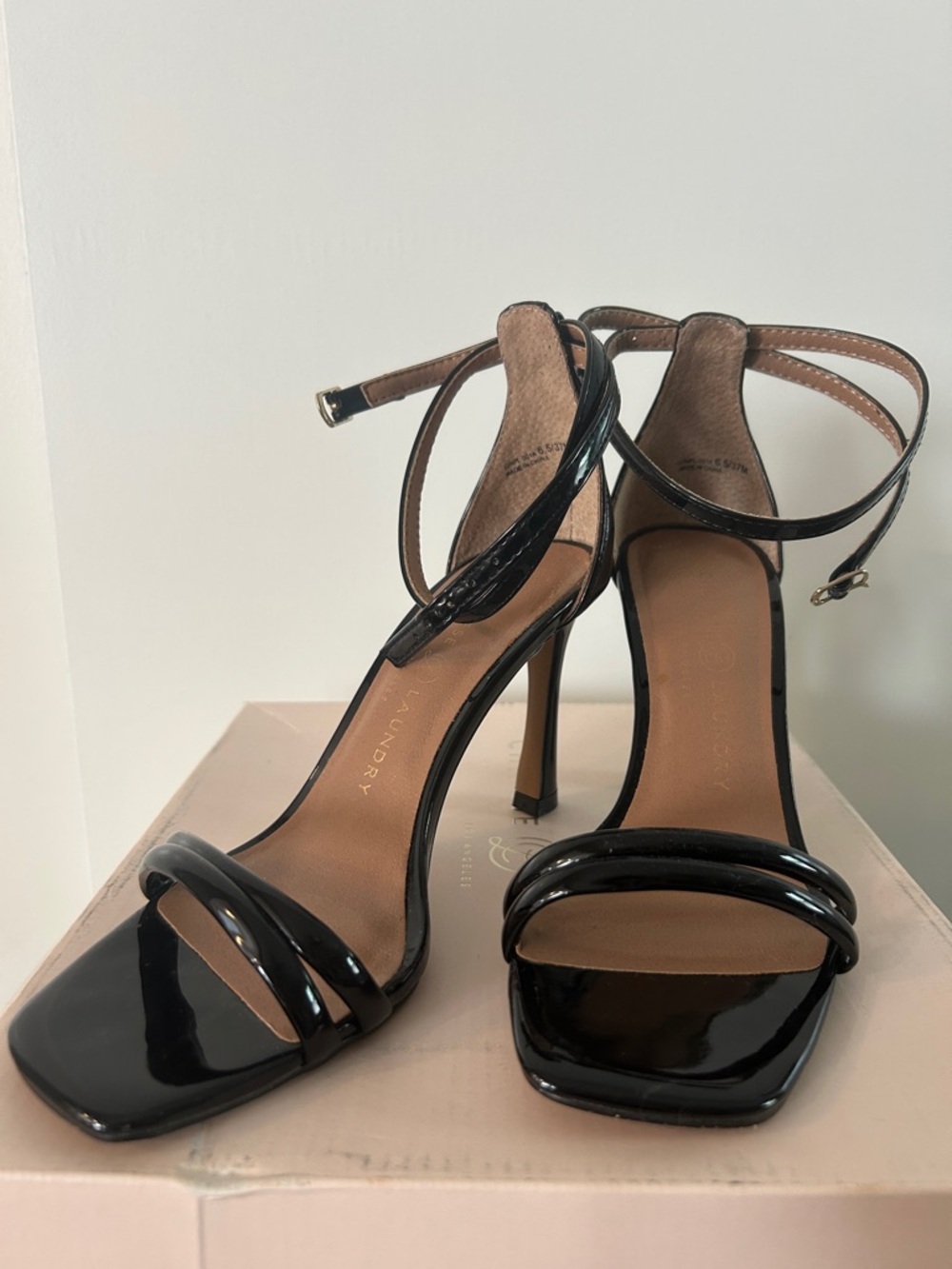 Chinese Laundry Jasmine - Black Patent Strappy Heel Sandals with Ankle Strap